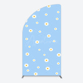 Aperturee - Aperturee Fresh Blue Spring Daisy Happy Birthday Half Moon Arch Backdrop